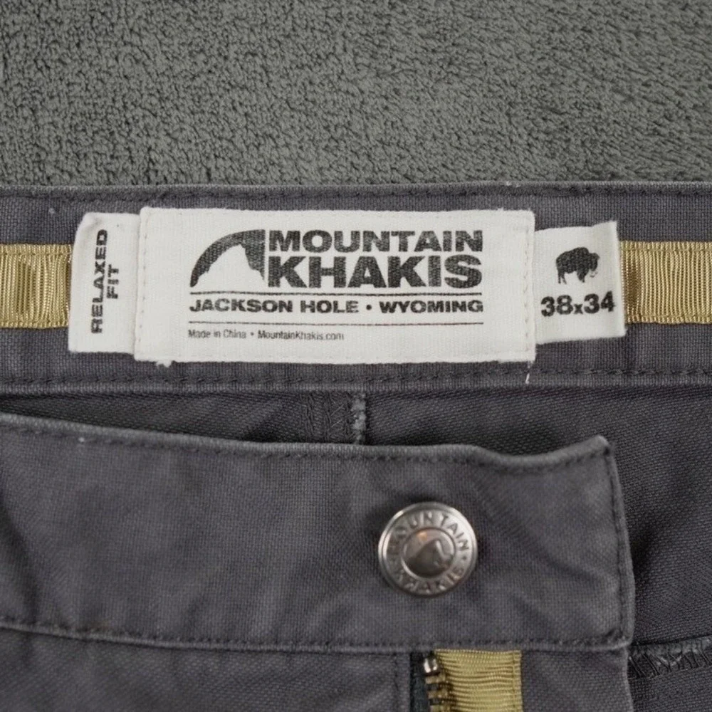 Mountain Khakis Relaxed Fit Pants Men 38x34 Gray Canvas Gusseted Outdoor‎ Hiking